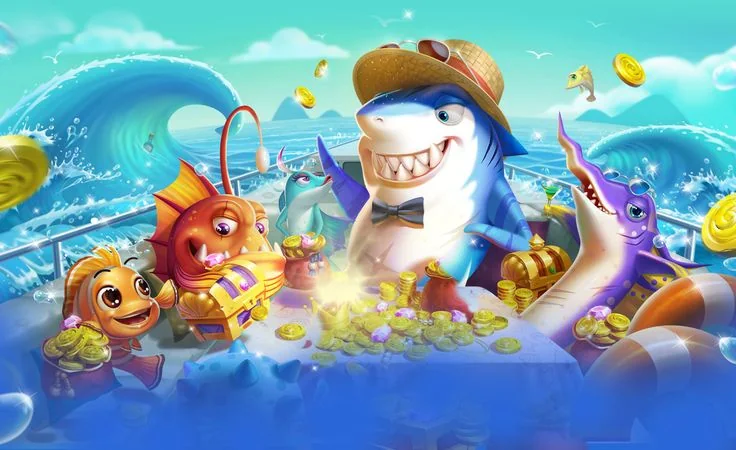 Ilustrasi permainan tembak ikan dengan target dan kontrol tembakan